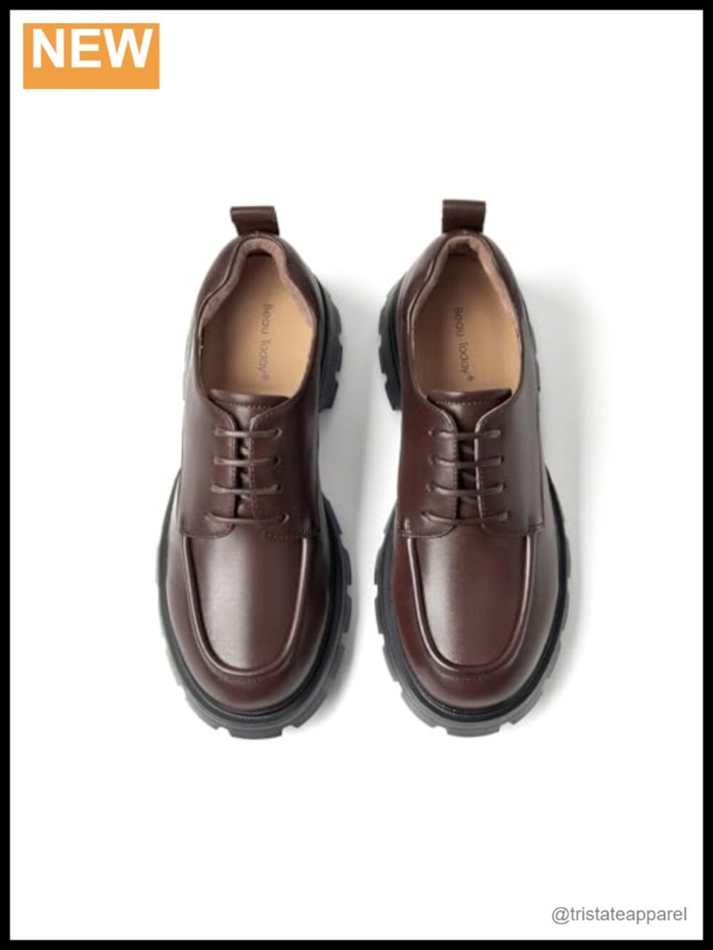 Genuine Leather Oxford Shoes Chunky Platform Round Toe Business Casual